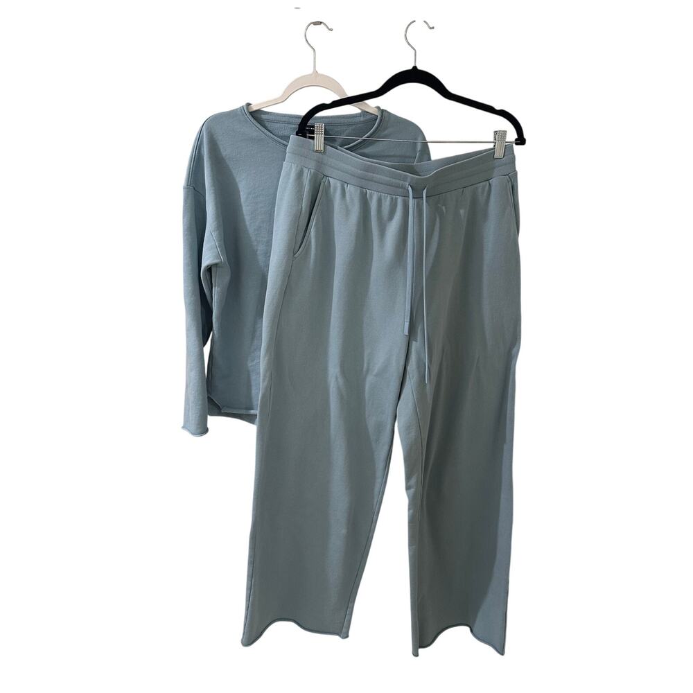 Cozy Earth Organic Cotton Pullover Wide-Leg Pant Set L Top XL Bottoms Sage Blue - Picture 2 of 14